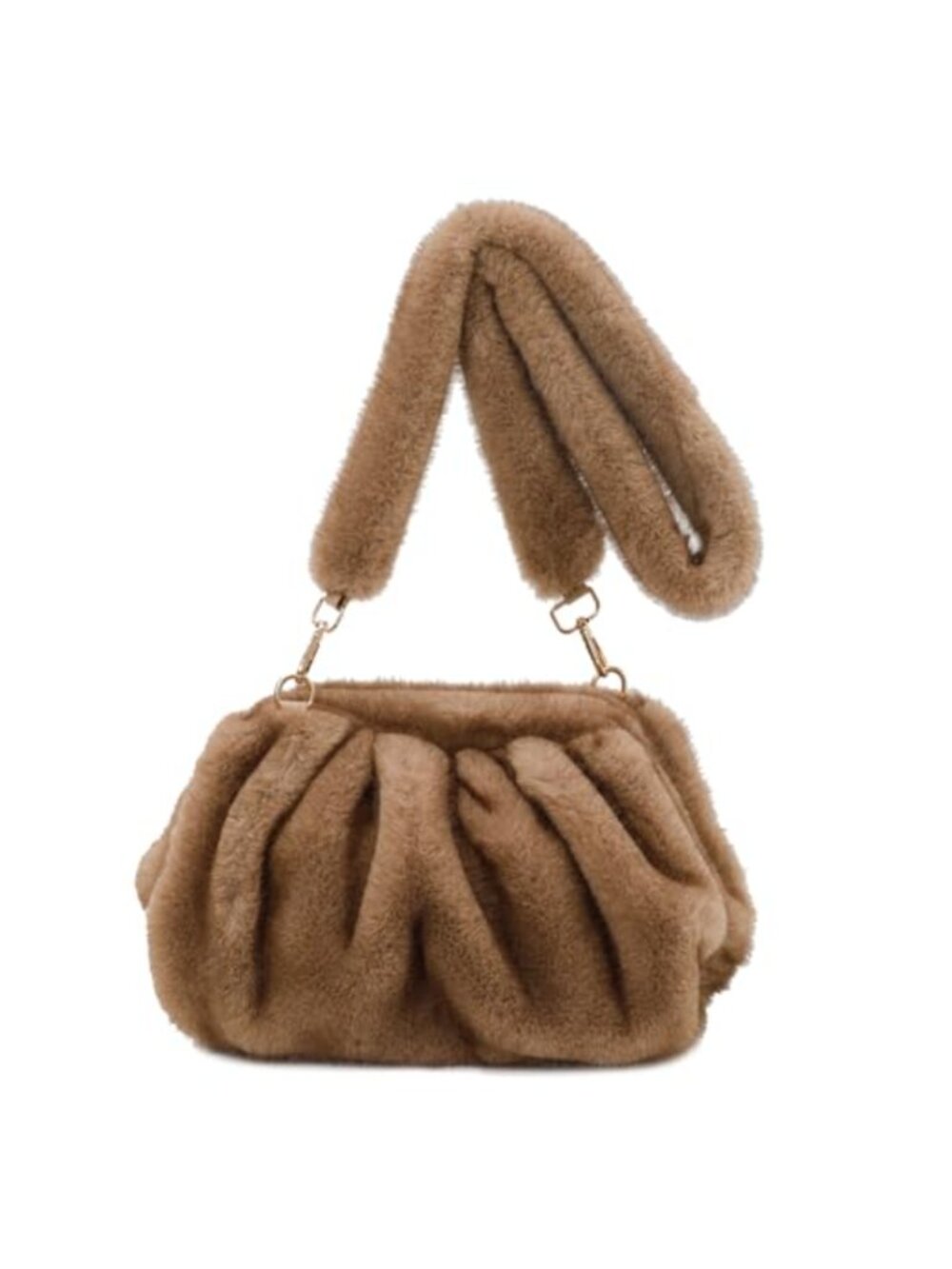 Faux Fur Clutch Dumpling Bag Quilted Furry Purse with Plush Strap